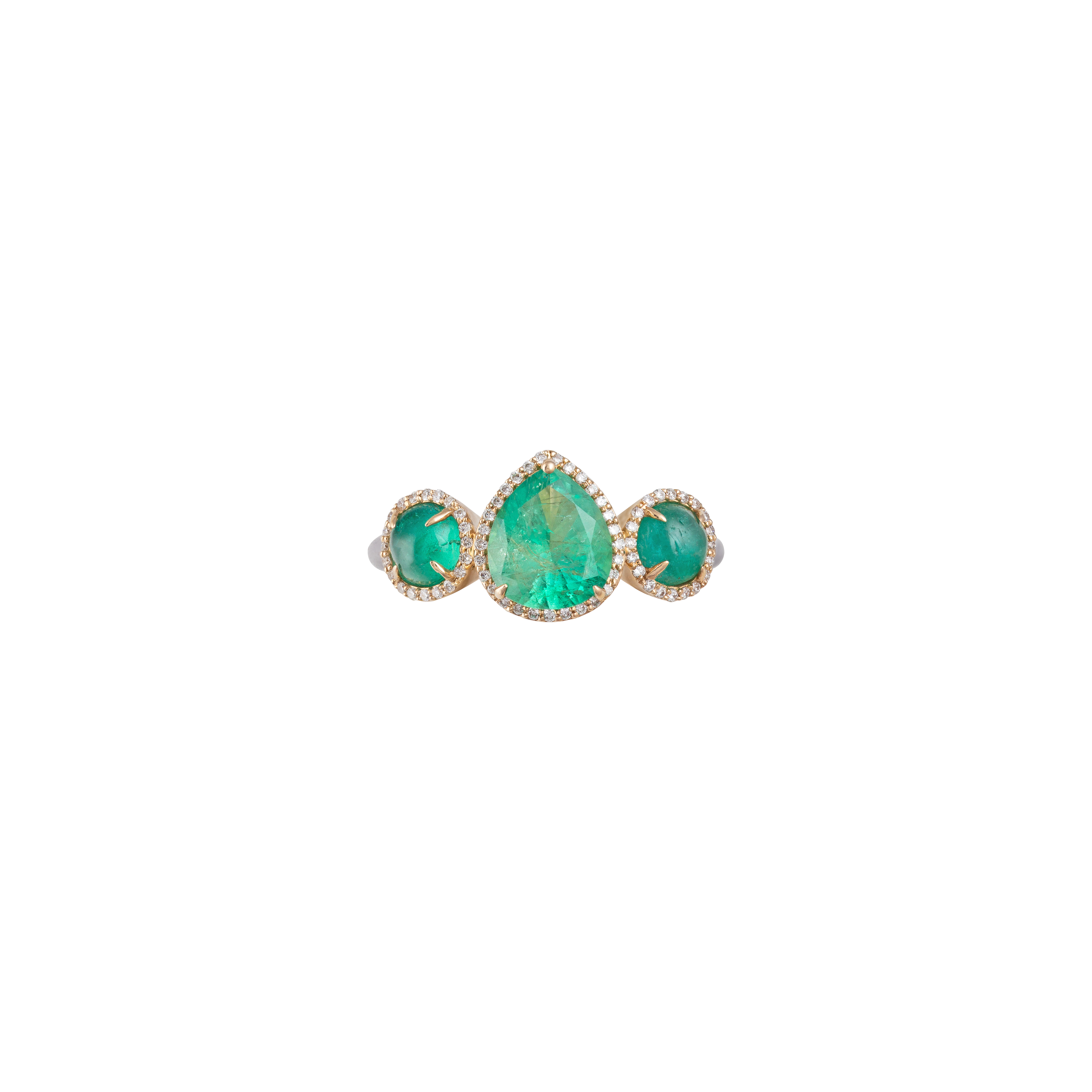 Eye Candy Ring in 18K yellow gold with VS-G diamonds, Emerald stone